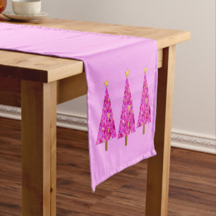 Magenta Floral Modern Christmas Tree Short Table Runner