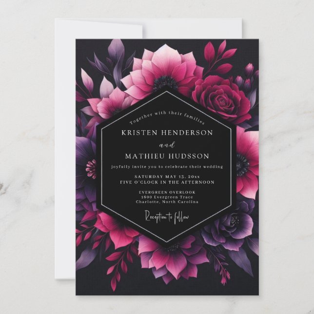 Magenta Floral Nocturne Wedding Invitation (Front)