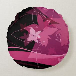 Magenta Floral Pattern Round Cushion