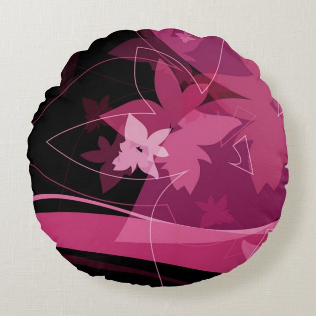 Magenta Floral Pattern Round Cushion (Front)