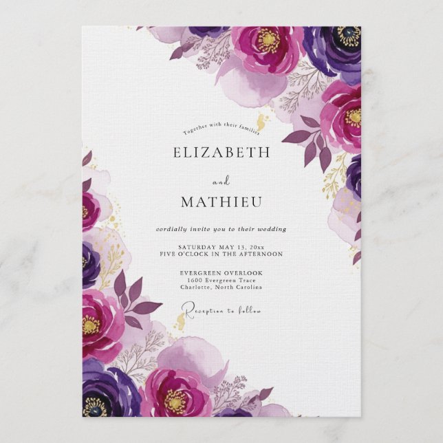 Magenta Floral Romance Wedding Invitation (Front)