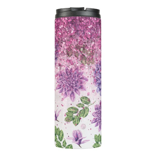 *~* Magenta Floral Succulent Glitter Girly Thermal Tumbler (Back)