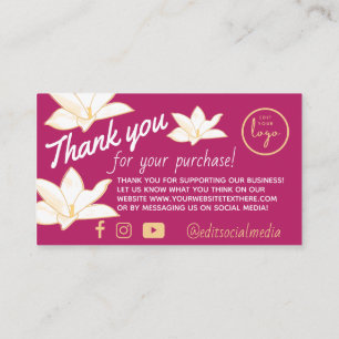 Magenta Floral Thank you for Business Enclosure Card