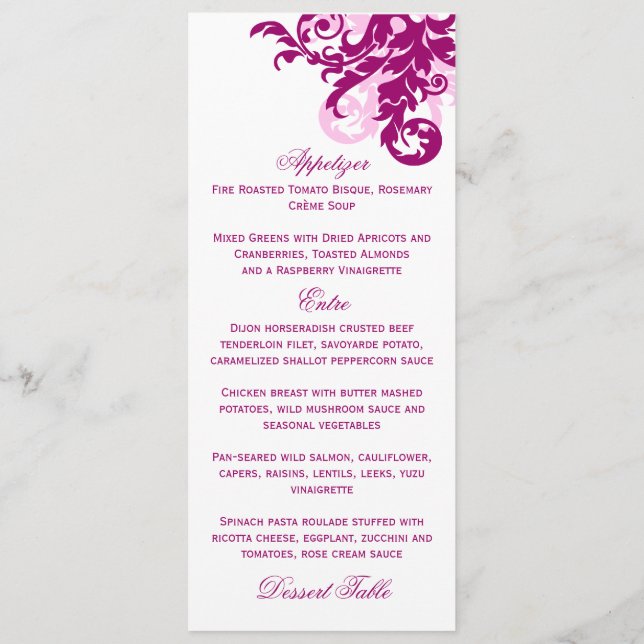 Magenta Flourish Menu Card (Back)