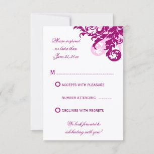 Magenta Flourish Wedding RSVP Cards