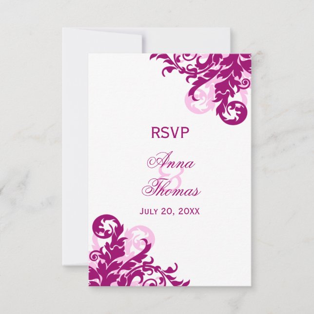 Magenta Flourish Wedding RSVP Cards (Front)
