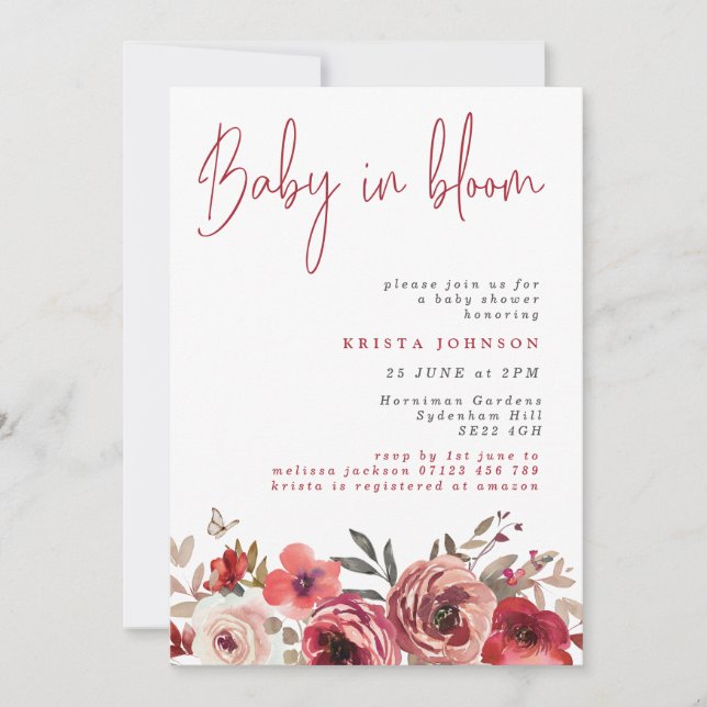 Magenta Flowers Baby In Bloom Baby Shower Invitation (Front)