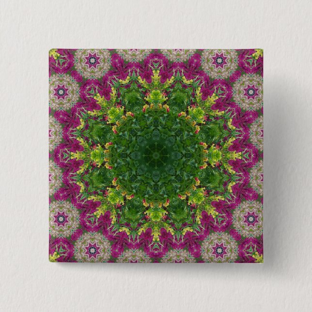 Magenta Flowers Circles Mandala 15 Cm Square Badge (Front)