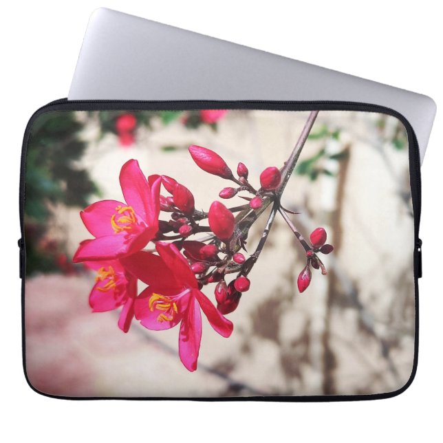Magenta Flowers Laptop Sleeve (Front)