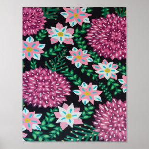 Magenta Flowers on Black  Poster
