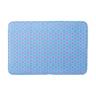 Magenta Flowers with Sky Blue and Purple Shape Bath Mat