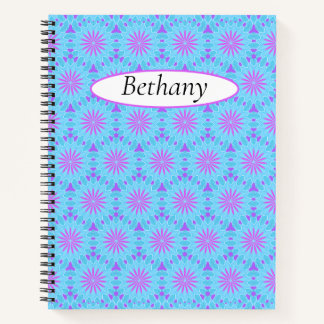 Magenta Flowers with Sky Blue and Purple Shapes Notebook