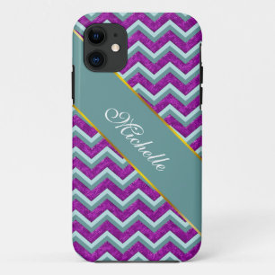 Magenta Foil and Teal ZigZag Pattern iPhone 11 Case