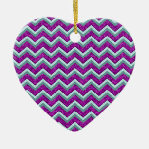 Magenta Foil and Teal ZigZag Pattern Ceramic Tree Decoration