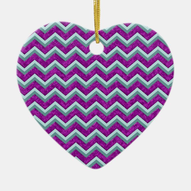 Magenta Foil and Teal ZigZag Pattern Ceramic Tree Decoration (Front)