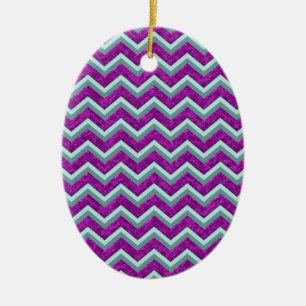 Magenta Foil and Teal ZigZag Pattern Ceramic Tree Decoration