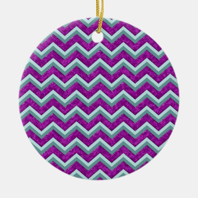Magenta Foil and Teal ZigZag Pattern Ceramic Tree Decoration (Front)