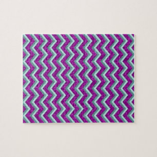 Magenta Foil and Teal ZigZag Pattern Jigsaw Puzzle