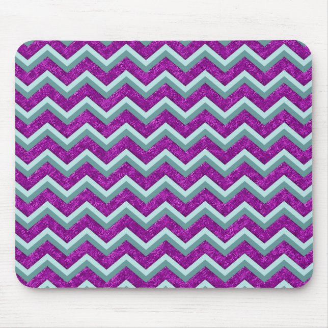 Magenta Foil and Teal ZigZag Pattern Mouse Mat (Front)