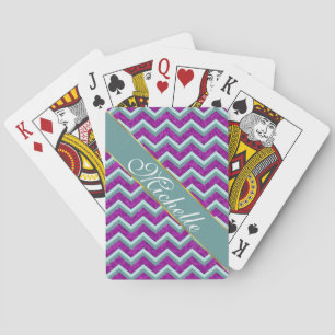Magenta Foil and Teal ZigZag Pattern Playing Cards