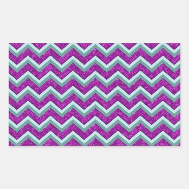 Magenta Foil and Teal ZigZag Pattern Rectangular Sticker (Front)