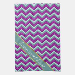 Magenta Foil and Teal ZigZag Pattern Tea Towel