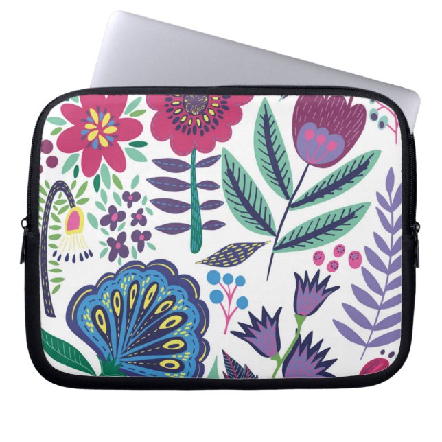 Magenta Folk Art Floral Pattern Laptop Sleeve (Front)