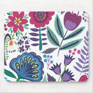Magenta Folk Art Floral Pattern Mouse Mat