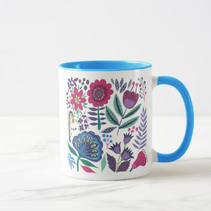 Magenta Folk Art Floral Pattern Mug