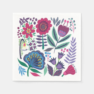 Magenta Folk Art Floral Pattern Napkin