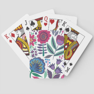 Magenta Folk Art Floral Pattern Playing Cards