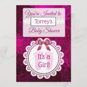 Magenta Footprints Girl's  Baby Shower Invitation