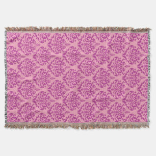 Magenta Frosted Orchid Damask Throw Blanket