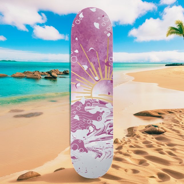 Magenta Fuchsia Plum Mauve Purple Sky Gold Sunset  Skateboard (Creator Uploaded)