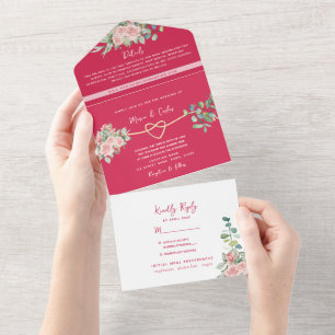 Magenta Fuchsia Wedding All In One Invitation