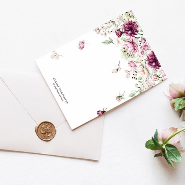 Magenta Garden Floral Monogram Stationery Paper (Creator Uploaded)