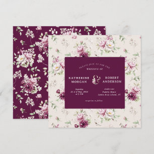 magenta garden floral square wedding invitation