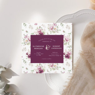 magenta garden floral square wedding invitation