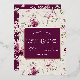 magenta garden floral wedding foil invitation