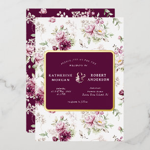 magenta garden floral wedding invitation foil invi
