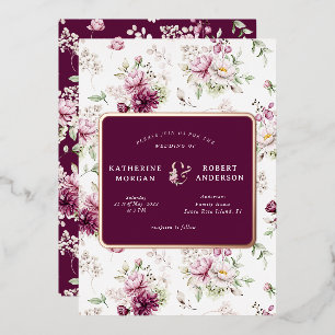 magenta garden floral wedding invitation foil invi