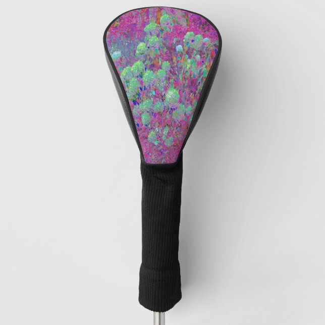 Magenta Garden with Aqua Hydrangea Flowers Golf Head Cover (Front)