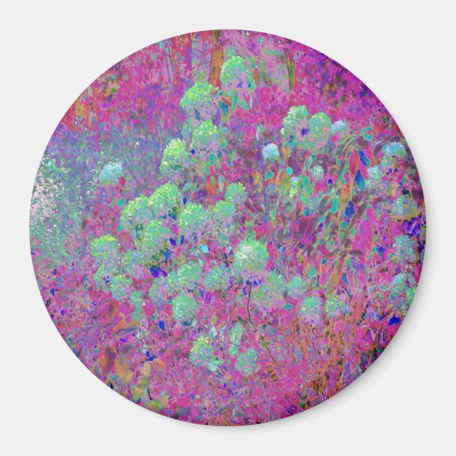 Magenta Garden with Aqua Hydrangea Flowers Magnet (Front)