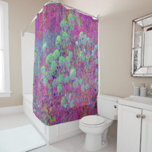 Magenta Garden with Aqua Hydrangea Flowers Shower Curtain