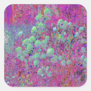 Magenta Garden with Aqua Hydrangea Flowers Square Sticker