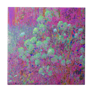 Magenta Garden with Aqua Hydrangea Flowers Tile