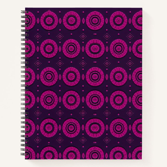 Magenta Geometric Circle Pattern Spiral Note Book (Front)