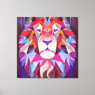 Magenta Geometric Lion Abstract Art Canvas Print