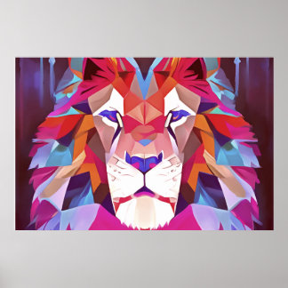 Magenta Geometric Lion Abstract Art Poster