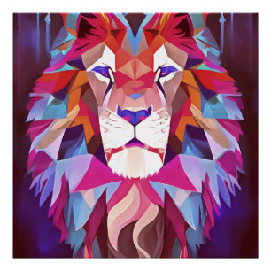 Magenta Geometric Lion Abstract Art Poster